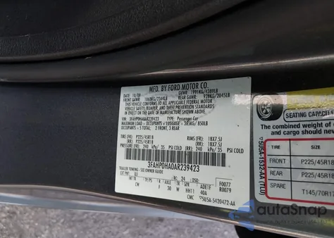 2010 Ford Fusion Se z USA, uszkodzony, nr VIN 3FAHP0HA0AR239423